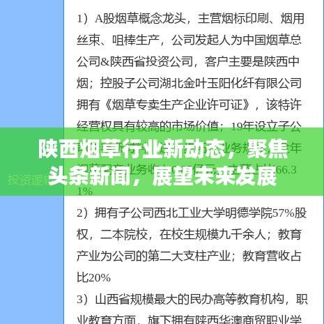 陜西煙草行業新動態，聚焦頭條新聞，展望未來發展