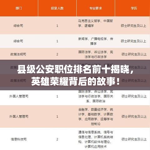 縣級(jí)公安職位排名前十揭曉，英雄榮耀背后的故事！