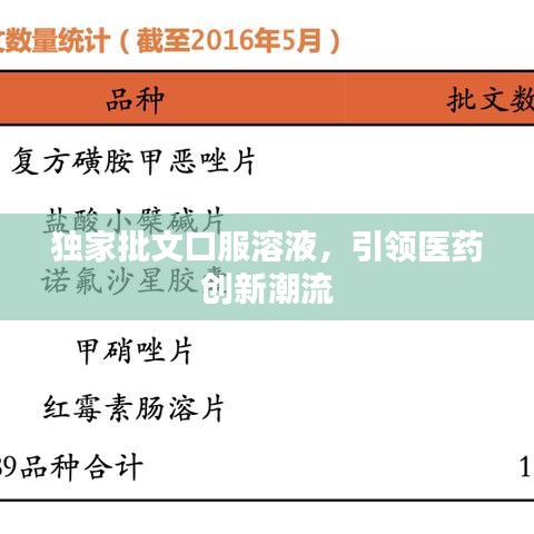 獨(dú)家批文口服溶液,引領(lǐng)醫(yī)藥創(chuàng)新潮流